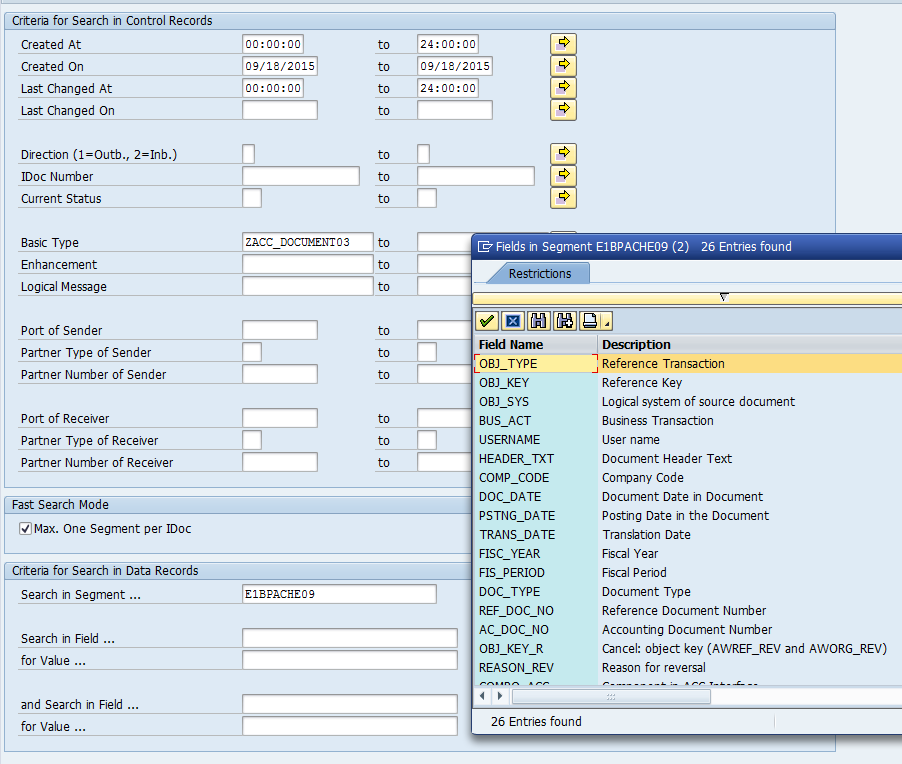 IDOC based search in SAP